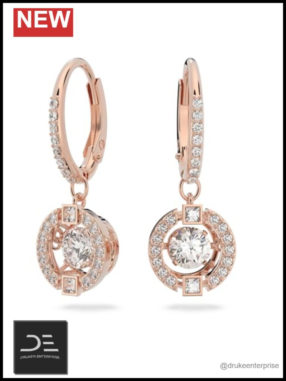 Swarovski Crystal Drop Earrings Rose-Gold Tone Dancing Stone